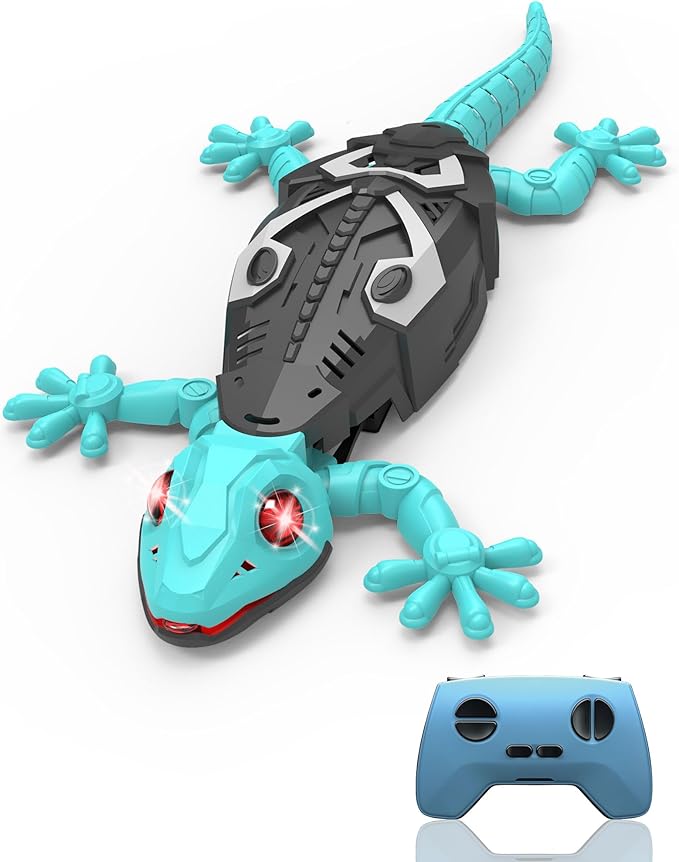 Rc Wall Climbing Gecko Toys for Kids Age3+, Blue Wall Crawler Gecko,Remote Control Car, Electric Lizard with Led Glowing Eyes,Easter Basket Stuffers,Cool Toys Easter Birthday Gifts for Boys Girls