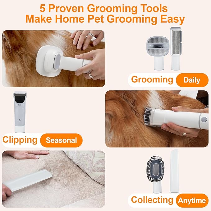 Simple Deluxe Pet Vacuum for Shedding Grooming Kit with Hair Clippers &Shedding Brush, 10000Pa Strong Pet Vacuum Grooming Kit for Dogs & Cats with 2.5L Dust Cup, Low Noise, 3 Levels, 5 Grooming Tools