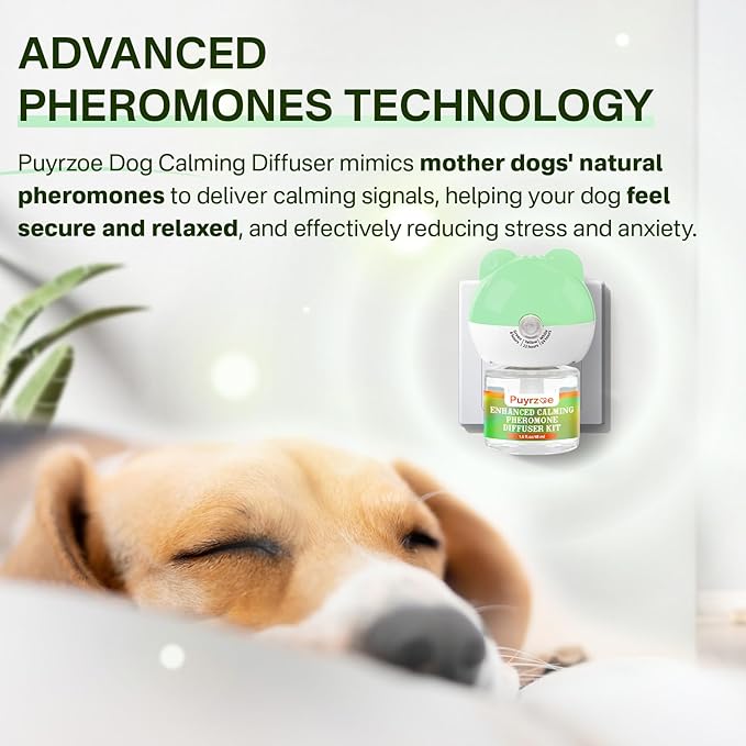 Dog Calming Diffuser with Timing Functions, 3-in-1 Dog Anxiety Relief Diffuser Kit, 120-Day Anxiety Relief, Stress Relaxation Pheromones Calming for All Dogs (1 Diffusers + 2 Refills)