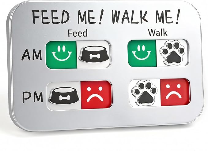 YAUYIK Dog Feeding Reminder, Puppy Feeding Schedule Chart, AM/PM Daily Indication Chart Feed/Walk Your Pets, Helps You to Track Pet Feeding & Walking (Silver)