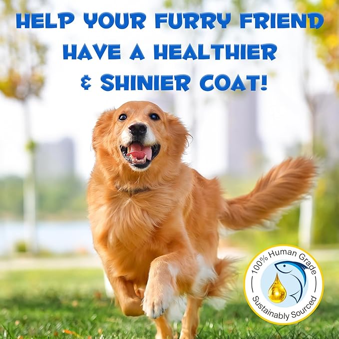 Omega 3 Fish Oil for Dogs -8.8 FL.OZ Salmon Oil for Dogs & Cats - Dog Fish Oil Supplement - Omega 3 Fish Oil for Pet Skin and Coat, Shedding, EPA + DHA, golden