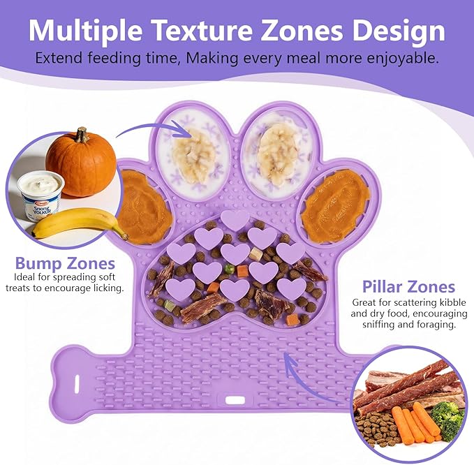 Licking Mat for Dogs & Cats, Slow Feeder Lick Pat, Anxiety Relief Dog Feeding Mat for Butter Yogurt Peanut, Purple