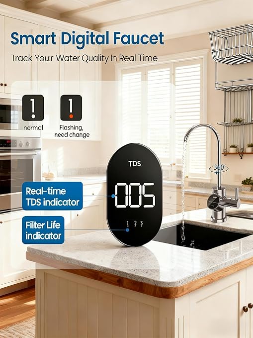 Under Sink Reverse Osmosis System,TDS PFOS&PFOA Reduce, 800GPD Under Counter Ro System,3:1 Pure to Drain,11 Stage Tankless Reverse Osmosis Water Filter,Smart LED Faucet