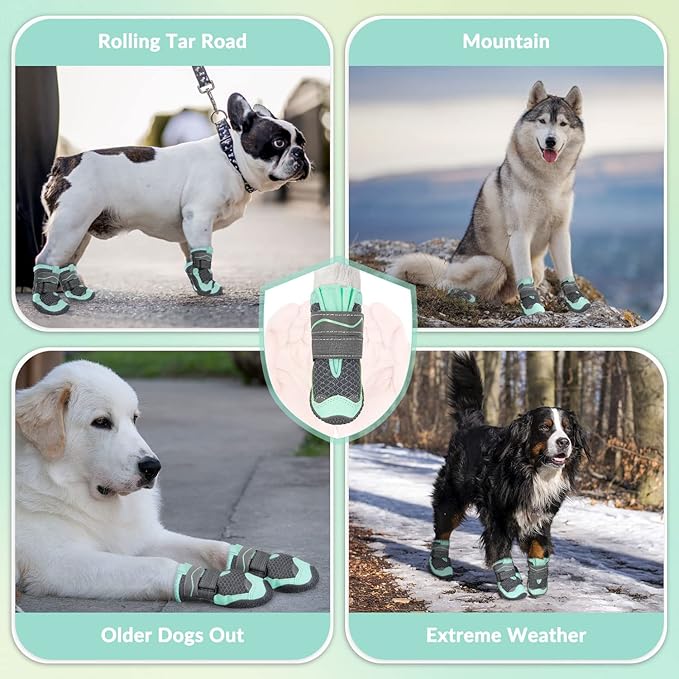 SlowTon Dog Shoes for Large Small Medium Dogs - Breathable Dog Boots for Summer Hot Pavement, Paw Protector for Outdoor Walking Winter Snow, Anti-Slip Rubber Dog Booties for Hardwood Floor (GR, 4)