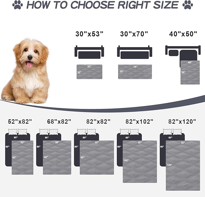 Smiry Waterproof Dog Bed Cover Blanket 52x82, Soft Reversible Pet Blanket, Washable Leakproof Cats Dogs Couch Cover for Sofa, Couch, Furniture, Lattice, Grey/Light Grey