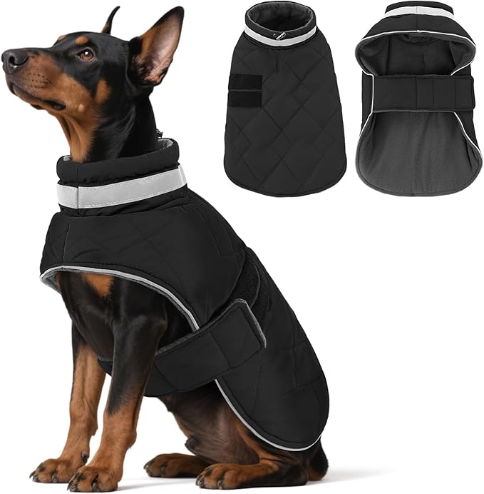 Dog Winter Coat Warm Padded Puppy Jacket Windproof Water Resistant Clothes for Small Medium Large Pets Christmas Sweater Outfit Vest(Black, L)
