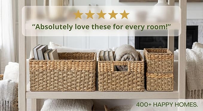 Seagrass and Hyacinth Nesting Wicker Basket, Multi-Size, 4 pack, Natural Woven Storage Baskets for Organizing Living Room, Shelves, Pantry