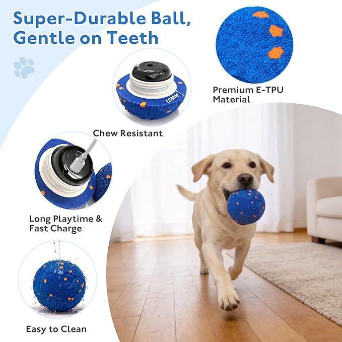 Blue Interactive Dog Toy, Pet Ball Toys Automatic Moving Bouncing and Rotating, Interactive Cat Toy for Indoor Cats,