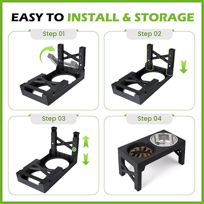 Heeyoo Elevated Dog Bowls - 5 Adjustable Heights Stand, 2 Stainless Steel Bowls & 1 Slow Feeder, 3.2" to 12.2" for Small to Large Dogs