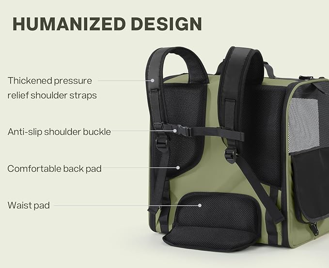 Pecute Cat Carrier Backpack Pet Carrier Backpack Widen Large Space, Stable Pet Backpack for Cat Small Dog, Ventilated Pet Backpack Miniature Dachshund Bag Suitable for Hiking, Camping Dark Green