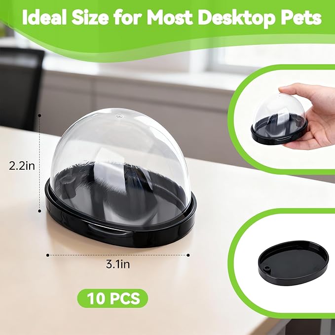 10 Pack Desk Pet Containers, Individual Desk Pet Domes, Clear Plastic Small Storage Box, with Secure Snap Lid, Protect Pets from Dust and Water, Ideal Accessories for Most Desktop Pets