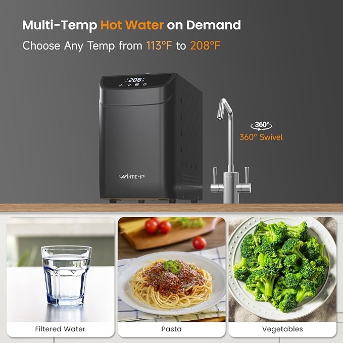 Instant Hot Water Dispenser, 3.4-Quart Stainless Steel Tank with Hot & Cold Under-Sink Faucet, Precise 113–208℉ Temp & WiFi Smart Control, Energy-Efficient for Home & Office, B32CU-FHCA
