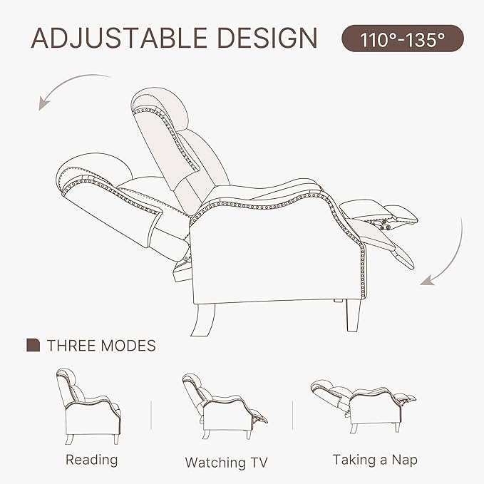 Leather Pushback Recliner Faux Armchair with Rivet Decoration Single Sofa Accent Chair for Living Room Bedroom