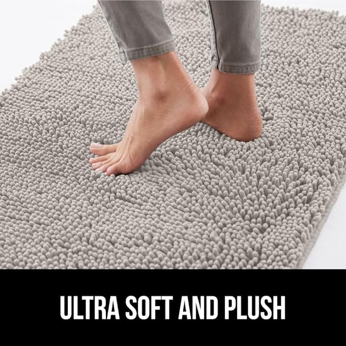 GORILLA GRIP SoakSTOPPER Dog Door Mat, 30x20 Machine Washable Rug Absorbent Doormat Captures Moisture Mud Dirt, Quick Dry Soft Chenille Entryway Rugs Indoor Entrance Mats for Dog Paws, Light Gray