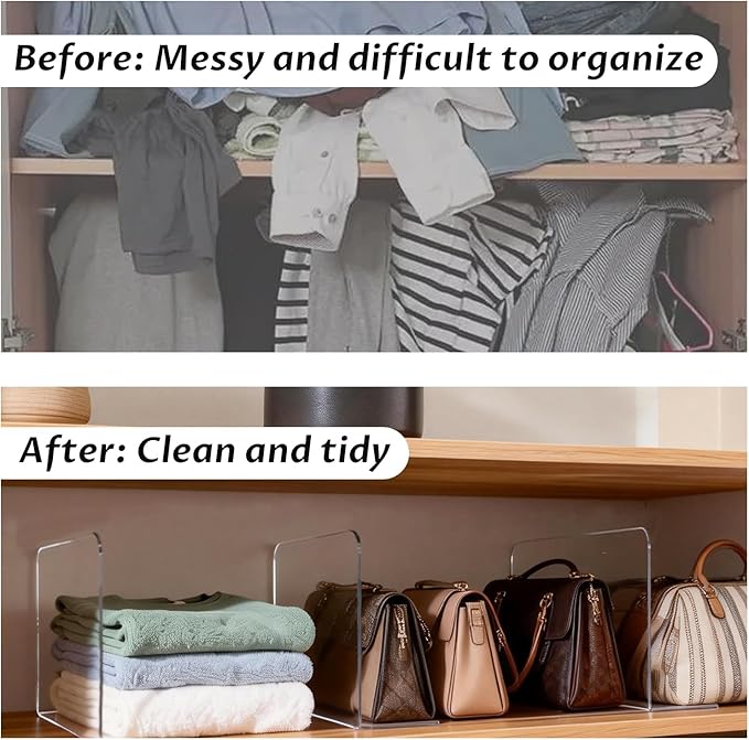 18 Pack Shelf Dividers for Closet Organization, 11.8''×9.8'' Deep Acrylic Clear Vertical Shelves Separators for Home Organization Enthusiasts