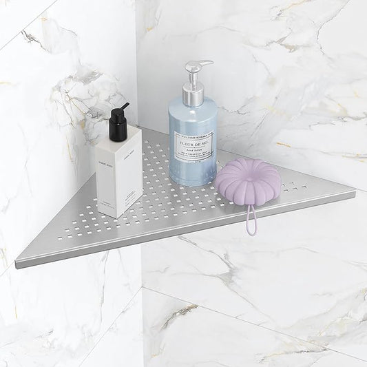 Bathroom Corner Shelf, Recessed 12" Shower Shelf Caddy, SUS304 Stainless Steel Shelf Wall Mount Triangular, No Drilling, Brushed Nickel