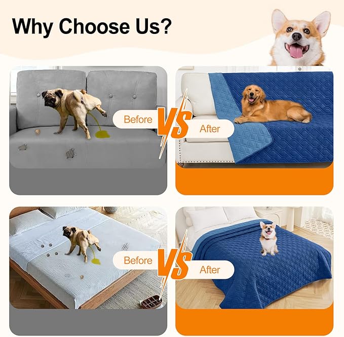 Smiry Waterproof Dog Blanket, 30x70 Inch Soft Pet Bed Cover Reversible, Washable Sofa Couch Furniture Protector for Small Medium Large Dog Puppy Cat, Geometric, Navy/Blue