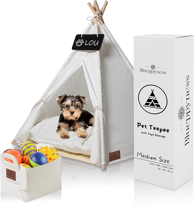 Blueppyness Pet Teepee Tent with Storage Bag Small Dog Beds Medium Sized Dog Up to 20 lbs Cat Beds for Indoor Cats Cama para Perros Pequeños Bunny House Indoor Bed Bunny Casa para Gatos