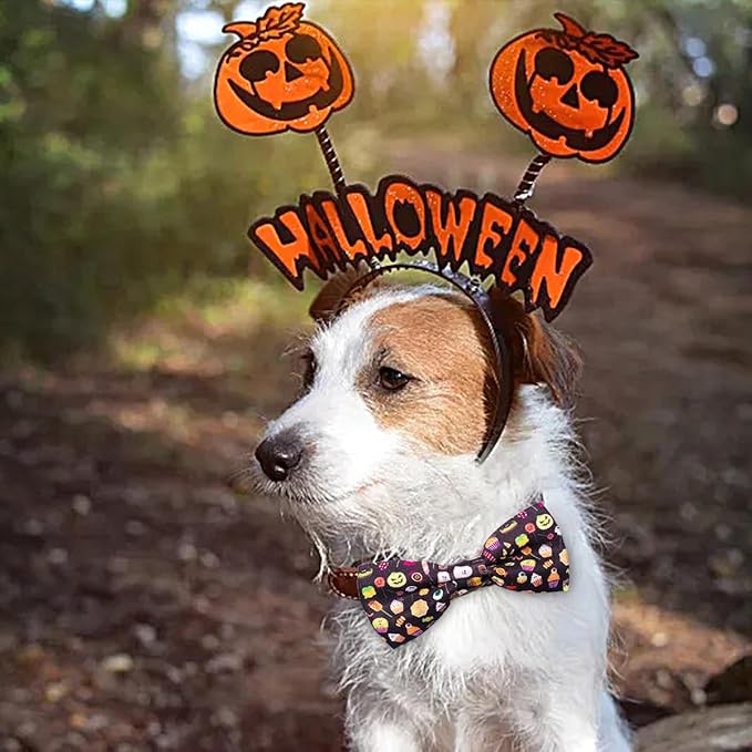 PET SHOW 10pcs Halloween Small Dog Bow Ties for Medium Dogs Puppies Rabbit Cat Detachable Bowties with Elastic Bands Attach to Collar Pet Grooming Collar Attachment Accessories