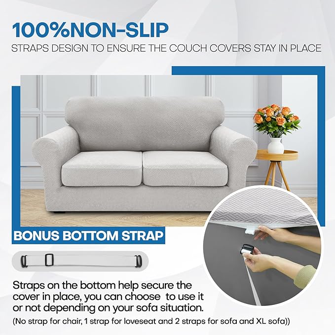 XINEAGE 2025 New 2 Pieces Chair Covers with Arms Super Stretch Chair Slipcover for Living Room Pet Dog Universal Slip Cover Anti Slip Armchair Furniture Protector (Silver Grey), 31"-46"(1 Cushion)