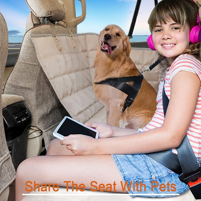 XLarge Dog Car Seat Cover for Back Seat Dog Seat Cover Hammock for Truck SUV - Waterproof Pet Car Seat Protector for Backseats Beige XL