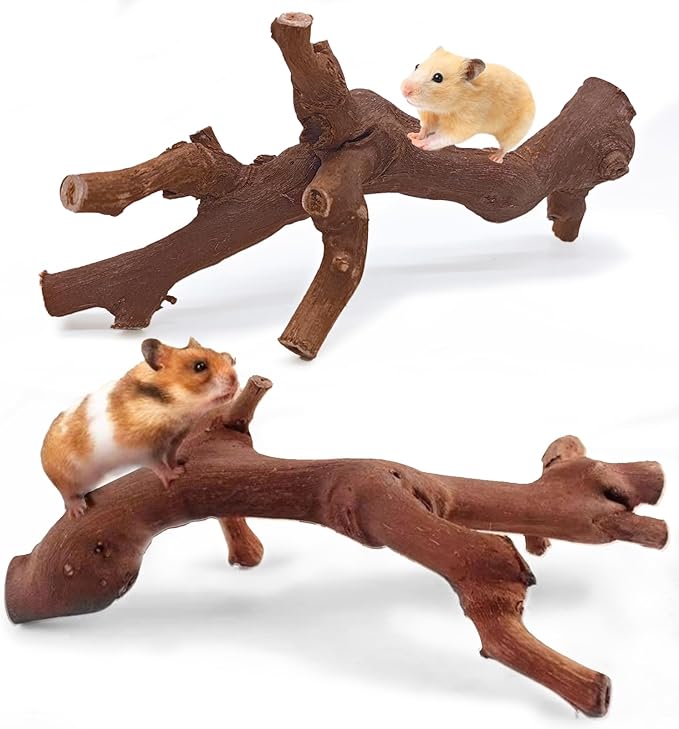 kathson 2PCS Wood Hamster Climbing Branches Decor, Natural Wooden Syrian Hamster Climb Chewing Toys, Rat Exercise Toys, Small Animal Habitat Decor Accessories for Dwarf Pets, Gerbils, Mice (7.8IN)