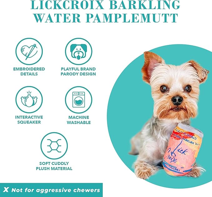 Haute Diggity Dog LickCroix Barkling Water Pamplemutt, Plush Designer Dog Toys with Interactive Squeaker, Stimulating Pet Enrichment, One Size