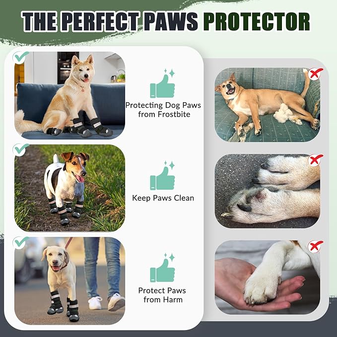 Lukovee Dog Shoes - Waterproof Fleece Lined Dog Boots for Large Small Medium Dogs, Reflective Booties with Non-Slip Rubber Sole for Rain Winter Cold Weather (Black,Size 3)