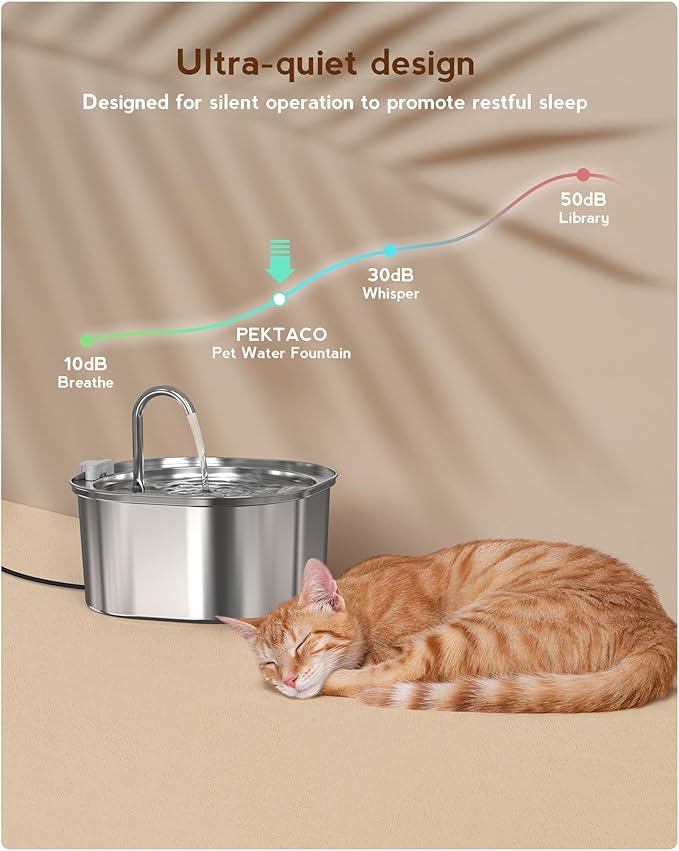 Stainless Steel Cat Water Fountain, 108oz/3.2L Pet Drinking Fountain for Cats & Small Dogs, Quiet Metal Water Dispenser with Flowing Spout for Indoor Use