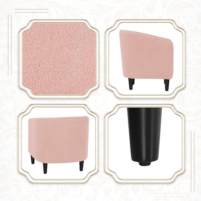 Athena Collection Modern Barrel Accent Chair, Furry Cozy Reading Arm Chair for Adults, Soft Comfy Upholstered Sofa Armchair for Corner, Living Room, Bedroom, Reception Room, Pink
