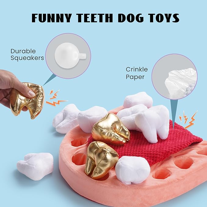 Nocciola Interactive Teeth Dog Toys – Enrichment Puzzle Funny Dog Toy for Small to Large Dogs, Non-Slip Hide and Seek Dog Toys to Keep Dogs Busy