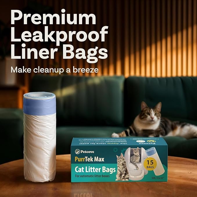 Petcove Cat Litter Box Liners, Carbon Litter Deodorizers Bundle For PurrTek Max & Light| Drawstring Bags for Automatic & Self-Cleaning Litter Boxes | Unscented (PurrTek Max Accessories)