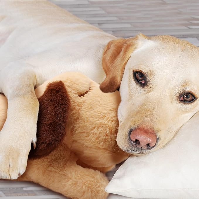3T GROUP Heartbeat Puppy for Dogs Stuffed Animal with Heartbeat Toy for Puppy Essentials Sleep Aid Pet Behavioral Training Anxiety Relief Calming Plush Pillow(Yellow)