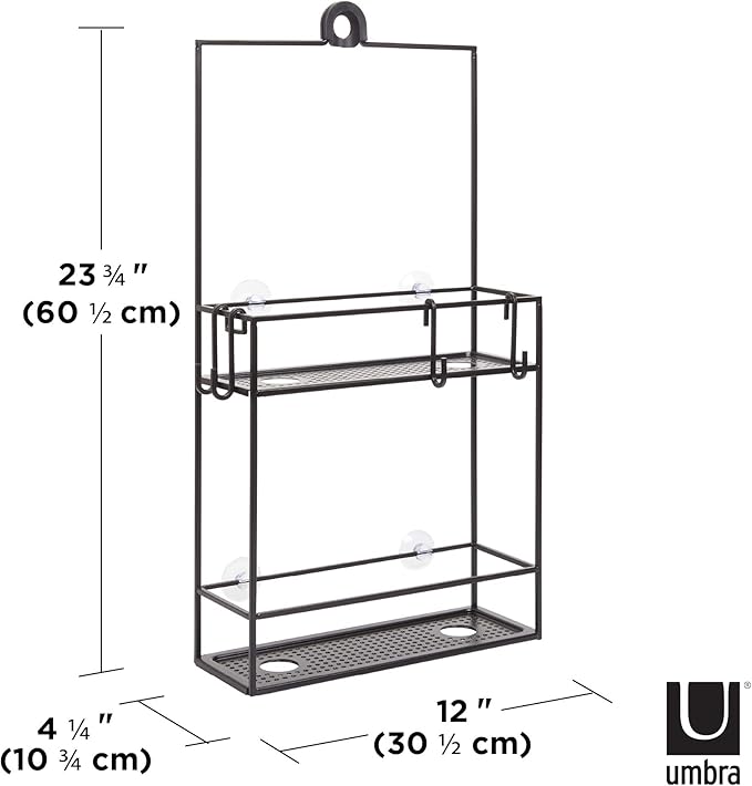 Umbra Cubiko Metal Shower Caddy, Hangs Over the Shower Head, Black