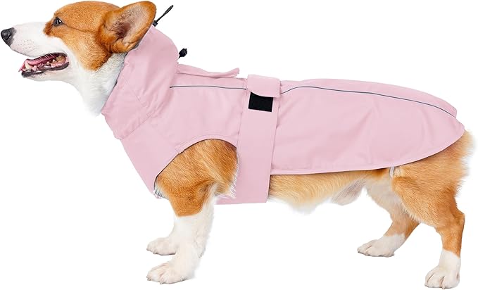 Waterproof Dog Raincoat with Reflective Strip, Adjustable Breathable Rain Coat Jacket with Leash Hole for Dogs (Pink, X-Small)