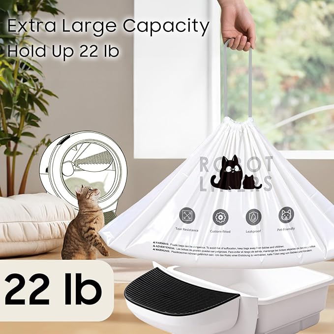 180 Tear-free Bulk Pack Automatic Cat Litter Box Bags, Cat Litter Box Robot 5/4/3 Waste Bags, Thick Heavy Duty Sensor-compatible Litter Box Liner 25.2 X 15.7 IN