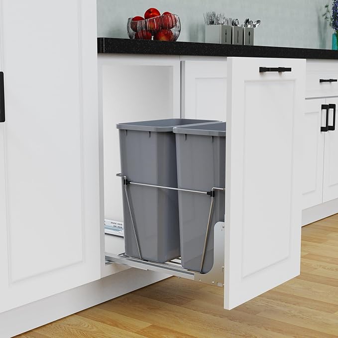 35QT Pull Out Trash Can for Under Sink Storage, Adjustable Sliding Drawer System, Doesn't Include Door Fittings (2*35 qt)