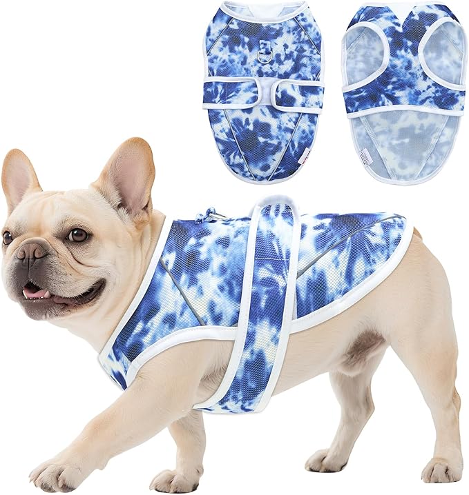 Dog Cooling Vest – Lightweight Pet Cooling Shirt 3D Breathable Mesh, Reflective Strips & UV Protection for Walking, Hiking, Park – Adjustable Fit Dog Cooler Jacket with D-Ring U-DCV04XL