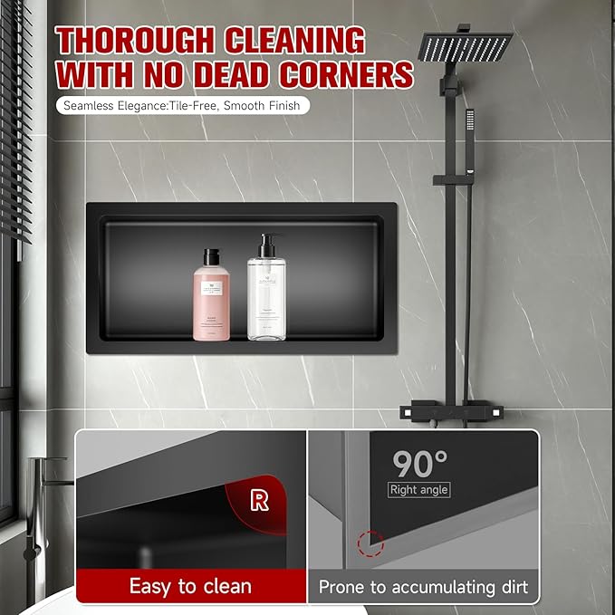 No Tile Needed Shower Niche 12"X 24", Bathroom Wall Niche Single Shelf, Stainless Steel Shower Niche for Bathroom, Kitchens, Balconies