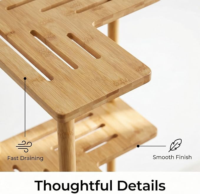 Bamboo Corner Shower Caddy Stand 3-Tier, Standing Shower Organizer with Anti-Slip Feet, Waterproof & Durable Bathroom Shower Shelf, Space-Saving Design Storage for Kitchen or Living Room