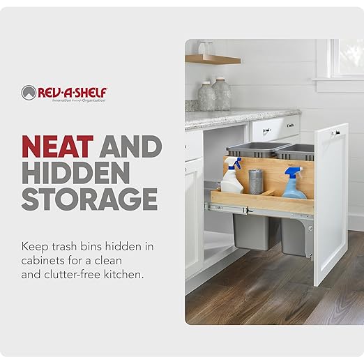 Rev-A-Shelf Top Mount Double Pullout Under Cabinet 50 Quart Kitchen Trash Cans w/ Soft-Close for Full Height Cabinet, 150 Pound Rated Full-Extension Slides, 4WCTM-2450BBSCDM-2
