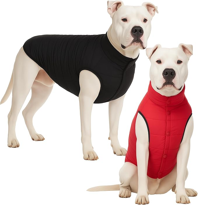 LovinPet Reversible Dog Puffer Coat for Medium & Large Dogs, Down‑Insulated Winter Jacket, Water‑Resistant & Wind‑Resistant, Anti‑Static, Dual-Sided Black & Red for Cold Weather,3XL