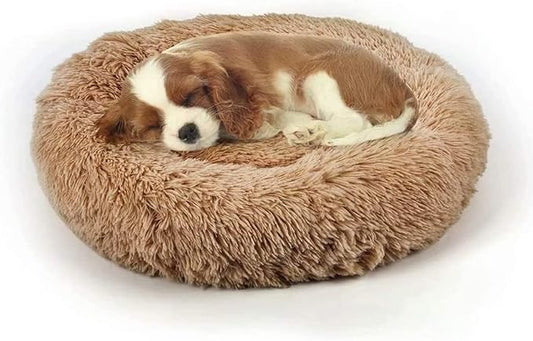 Dog Bed, Cat Calming Bed, Faux Fur Pillow Pet Donut Cuddler Round Plush Bed for Large Medium Small Dogs and Cats