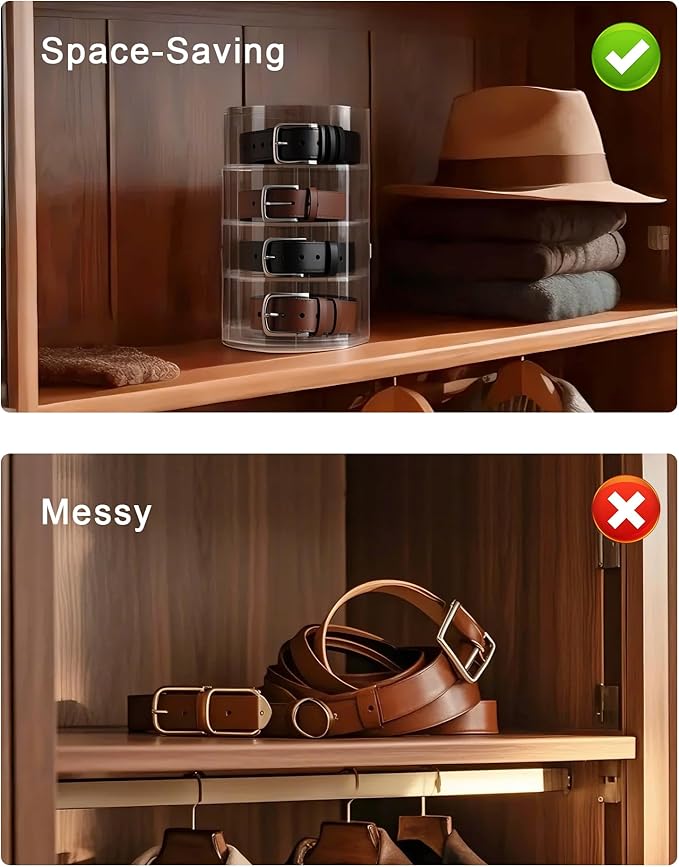 Belt Organizer 8 Compartments Acrylic Belt Storage for Closet with Dust Cover, Transparent Display Case for Belts, Multi-Purpose Display Box, Clear Belt Tie Case for Women Men Home