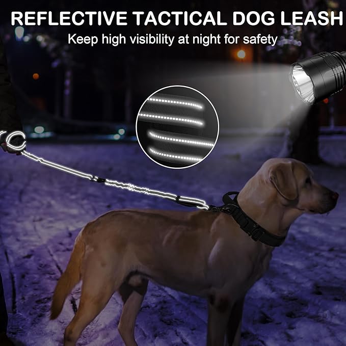 Heavy Duty Dog Leash for Medium Large Dogs,4-6FT Shock Absorbing Bungee Tactical Dog Leash with Control Padded Handle and Car Seatbelt, Reflective Lead for Walking Training,Black