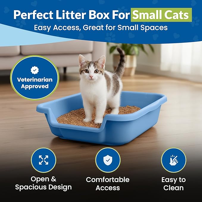 KittyGoHere Senior Cat Litter Box, Small Litter pan, Open Top Low Entrance Kitty Litter Box, Lightweight Low Entry Litters Box, Durable, Made in USA (Little Boy Blue)