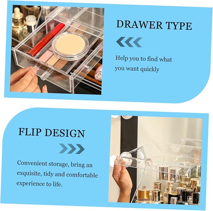 Acrylic Makeup Organizer Box Lid Dustproof Desktop Storage Case for Cosmetics 1-Piece Suitable for Dressing Tables and Bathrooms