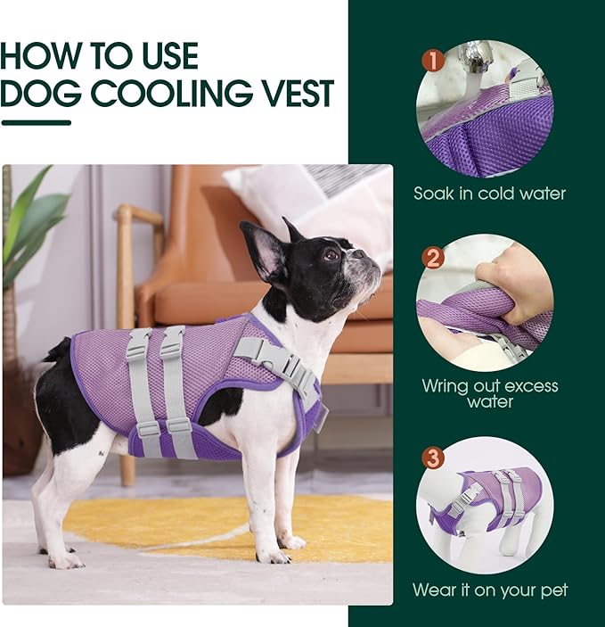 Kuoser Cooling Vest for Dogs, Large Cool Shirt for Dog, Pet Ice Jacket with Reflective Stripe, Doggie Beach & Summer Essentials Purple XL