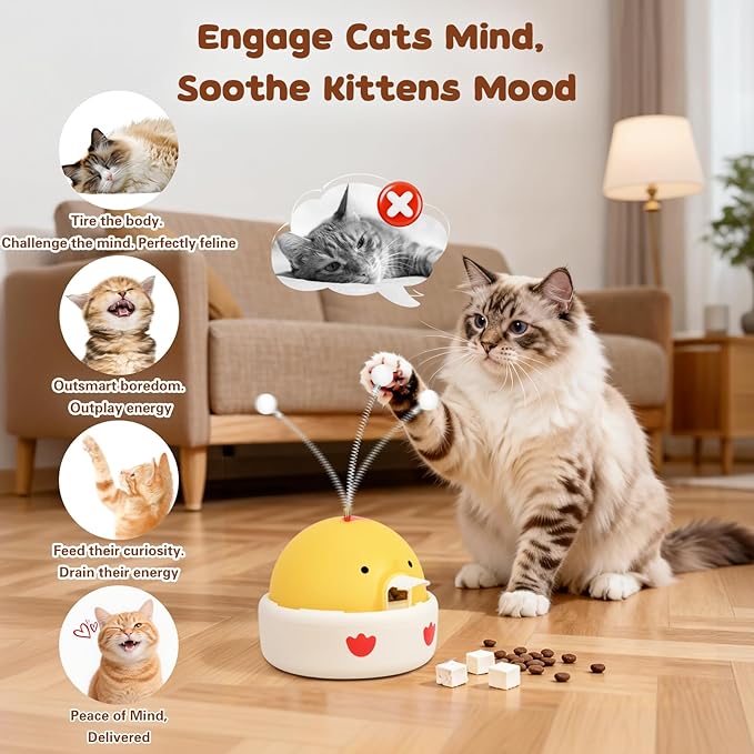 Animal-Activated Pet Feeders,Interactive Cat Dog Spring Treats Teaser Dispenser Toy,Puzzle Releasing Pet Toy Food Feeder Ball, Electric Cat Toy for Indoor Bored Cats Gentle Dog Excited