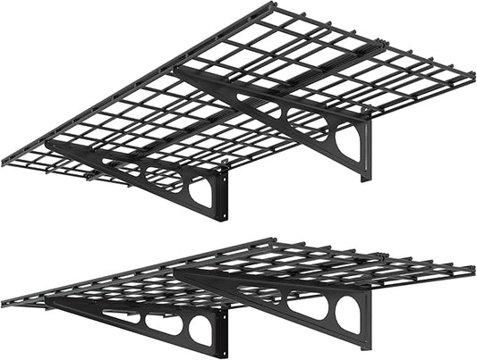 FLEXIMOUNTS 2 Pack 2x4ft Garage Shelving, Wall Shelf Garage Storage Rack, 24-inch-by-48-inch, Black, Classic Series